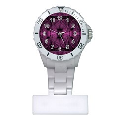 Fractal Magenta Pattern Geometry Plastic Nurses Watch by Celenk