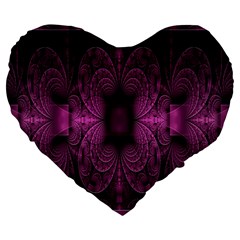 Fractal Magenta Pattern Geometry Large 19  Premium Flano Heart Shape Cushions by Celenk