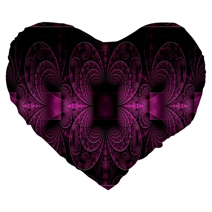 Fractal Magenta Pattern Geometry Large 19  Premium Flano Heart Shape Cushions