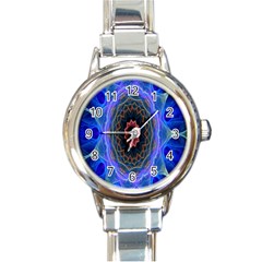 Cosmic Flower Kaleidoscope Art Round Italian Charm Watch by Celenk