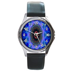 Cosmic Flower Kaleidoscope Art Round Metal Watch by Celenk