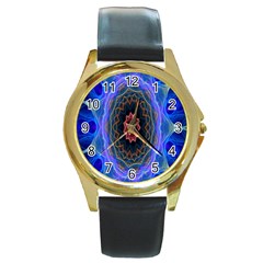 Cosmic Flower Kaleidoscope Art Round Gold Metal Watch by Celenk