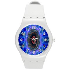 Cosmic Flower Kaleidoscope Art Round Plastic Sport Watch (m) by Celenk