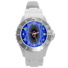 Cosmic Flower Kaleidoscope Art Round Plastic Sport Watch (l) by Celenk