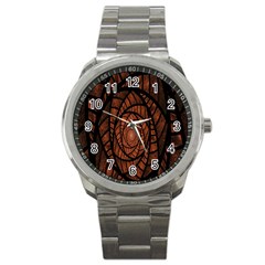 Fractal Red Brown Glass Fantasy Sport Metal Watch