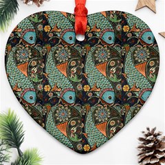 Pattern Background Fish Wallpaper Ornament (heart) by Celenk