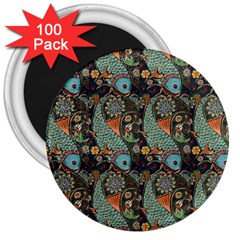 Pattern Background Fish Wallpaper 3  Magnets (100 Pack) by Celenk