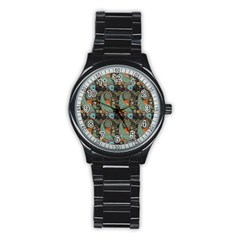 Pattern Background Fish Wallpaper Stainless Steel Round Watch by Celenk