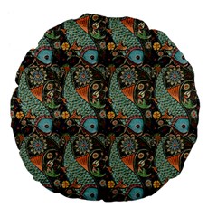 Pattern Background Fish Wallpaper Large 18  Premium Flano Round Cushions by Celenk