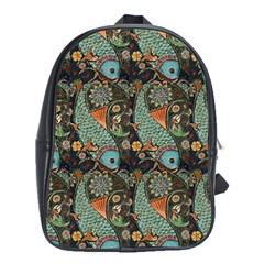 Pattern Background Fish Wallpaper School Bag (xl) by Celenk