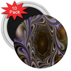 Fractal Waves Whirls Modern 3  Magnets (10 Pack)  by Celenk