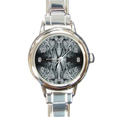 Fractal Blue Lace Texture Pattern Round Italian Charm Watch by Celenk