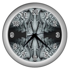 Fractal Blue Lace Texture Pattern Wall Clocks (silver)  by Celenk