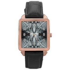 Fractal Blue Lace Texture Pattern Rose Gold Leather Watch  by Celenk