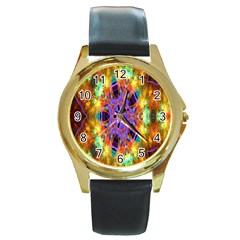 Kaleidoscope Pattern Ornament Round Gold Metal Watch by Celenk