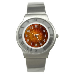 Orange Warm Hues Fractal Chaos Stainless Steel Watch by Celenk