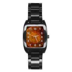 Orange Warm Hues Fractal Chaos Stainless Steel Barrel Watch by Celenk