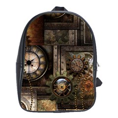 Steampunk, Wonderful Clockwork With Gears School Bag (large) by FantasyWorld7