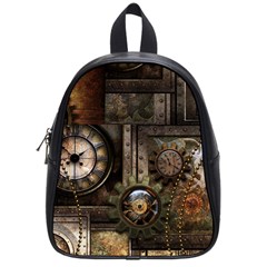 Steampunk, Wonderful Clockwork With Gears School Bag (small) by FantasyWorld7