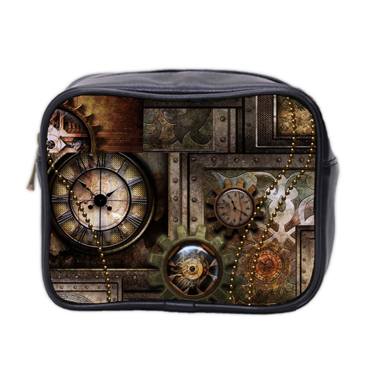 Steampunk, Wonderful Clockwork With Gears Mini Toiletries Bag 2-Side