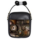 Steampunk, Wonderful Clockwork With Gears Girls Sling Bags Front