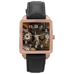 Steampunk, Wonderful Clockwork With Gears Rose Gold Leather Watch  by FantasyWorld7