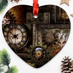 Steampunk, Wonderful Clockwork With Gears Ornament (heart) by FantasyWorld7