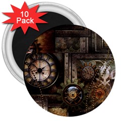 Steampunk, Wonderful Clockwork With Gears 3  Magnets (10 Pack)  by FantasyWorld7