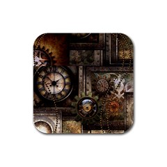 Steampunk, Wonderful Clockwork With Gears Rubber Square Coaster (4 Pack)  by FantasyWorld7