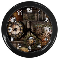 Steampunk, Wonderful Clockwork With Gears Wall Clocks (black) by FantasyWorld7