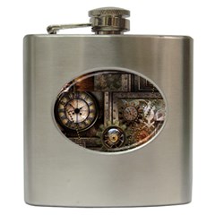 Steampunk, Wonderful Clockwork With Gears Hip Flask (6 Oz) by FantasyWorld7