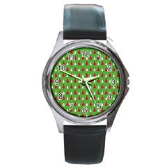 Christmas Tree Round Metal Watch by patternstudio