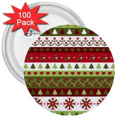 Christmas Spirit Pattern 3  Buttons (100 Pack)  by patternstudio