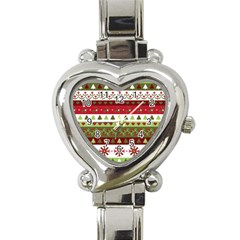 Christmas Spirit Pattern Heart Italian Charm Watch by patternstudio