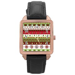 Christmas Spirit Pattern Rose Gold Leather Watch  by patternstudio