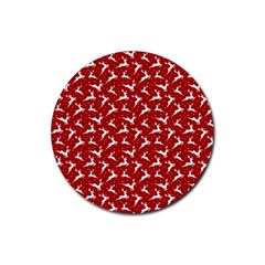 Red Reindeers Rubber Round Coaster (4 Pack)  by patternstudio