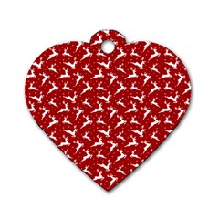 Red Reindeers Dog Tag Heart (one Side) by patternstudio