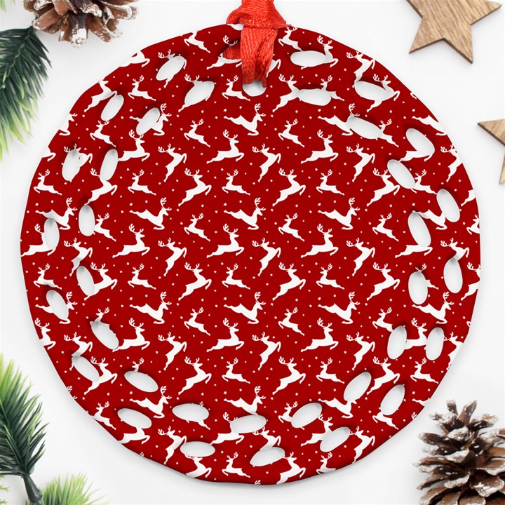 Red Reindeers Ornament (Round Filigree)