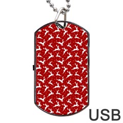 Red Reindeers Dog Tag Usb Flash (one Side) by patternstudio