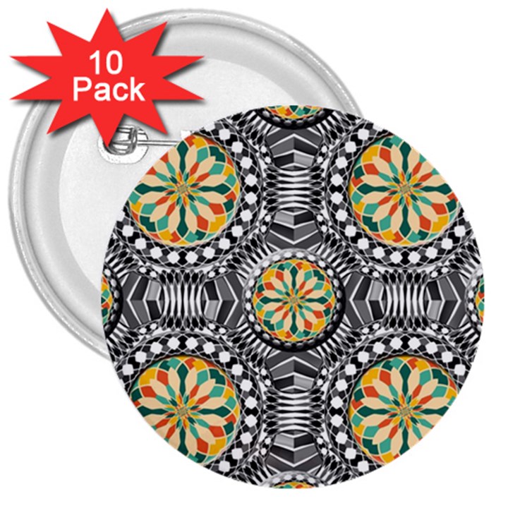 Beveled Geometric Pattern 3  Buttons (10 pack) 