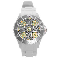 Beveled Geometric Pattern Round Plastic Sport Watch (l) by linceazul