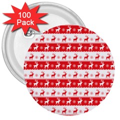 Knitted Red White Reindeers 3  Buttons (100 Pack)  by patternstudio