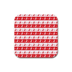 Knitted Red White Reindeers Rubber Square Coaster (4 Pack)  by patternstudio