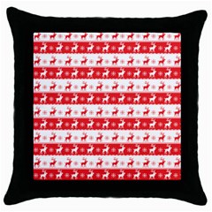 Knitted Red White Reindeers Throw Pillow Case (black) by patternstudio