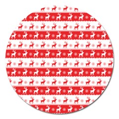 Knitted Red White Reindeers Magnet 5  (round) by patternstudio