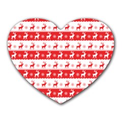 Knitted Red White Reindeers Heart Mousepads by patternstudio