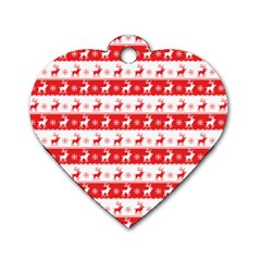 Knitted Red White Reindeers Dog Tag Heart (one Side) by patternstudio