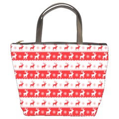 Knitted Red White Reindeers Bucket Bags by patternstudio