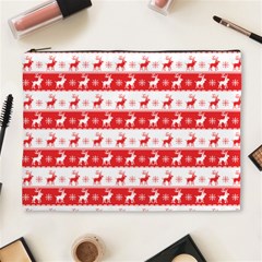 Knitted Red White Reindeers Cosmetic Bag (xl) by patternstudio