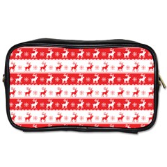 Knitted Red White Reindeers Toiletries Bags 2-side by patternstudio